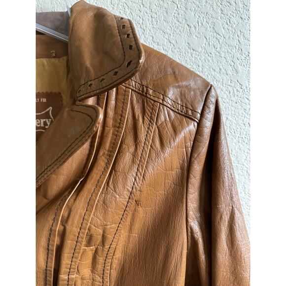 Vtg Montgomery Ward The Tannery Leather Jacket Womens M Mens 16 Camel Tan 1960s - Picture 10 of 13